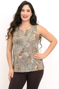 Scarlette Tank, Khaki Primavera, Linen Bamboo