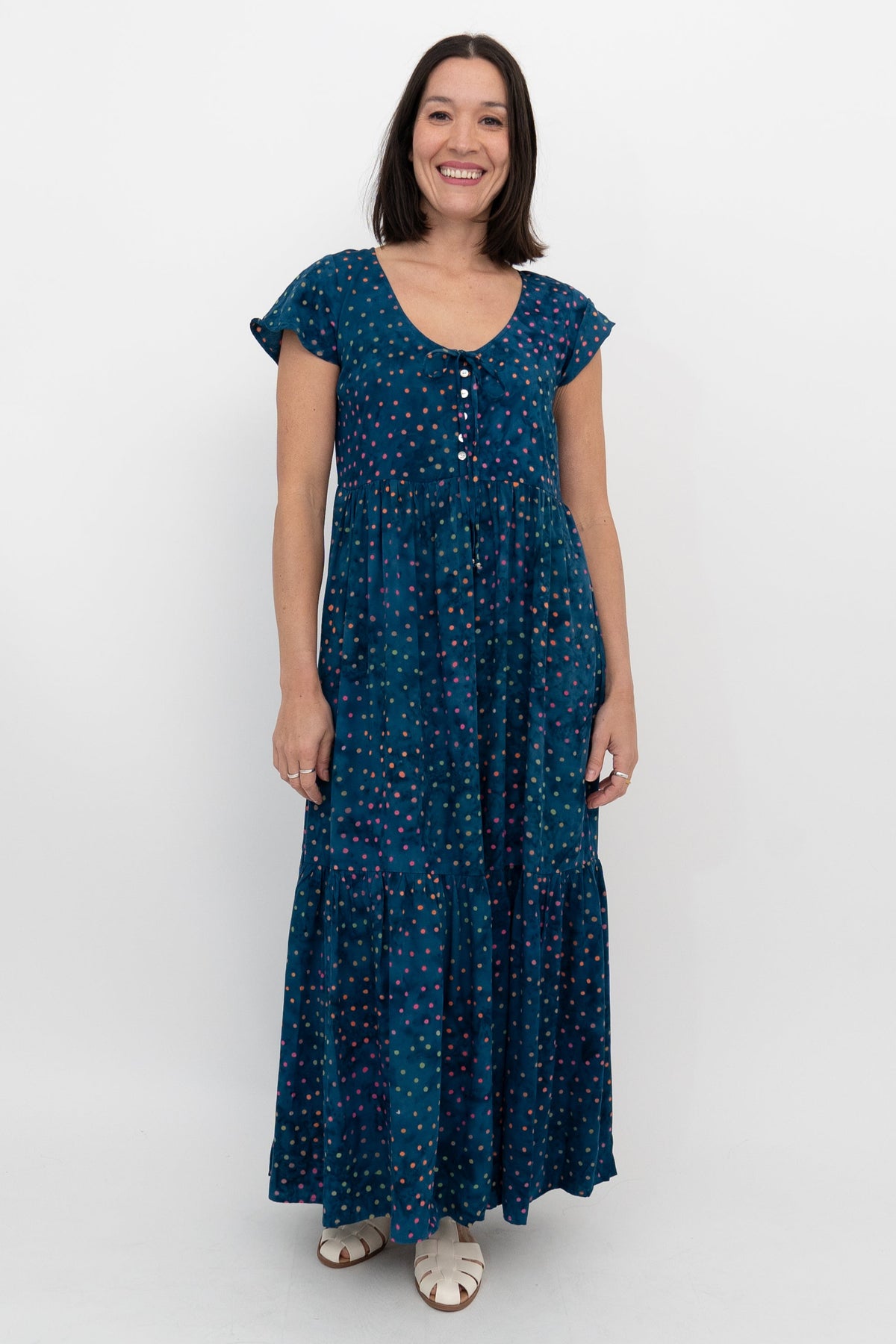 Sharpie Long Dress, Navy Polka