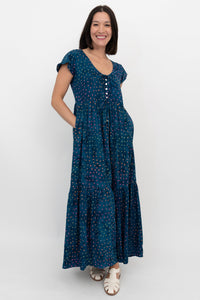 Sharpie Long Dress, Navy Polka
