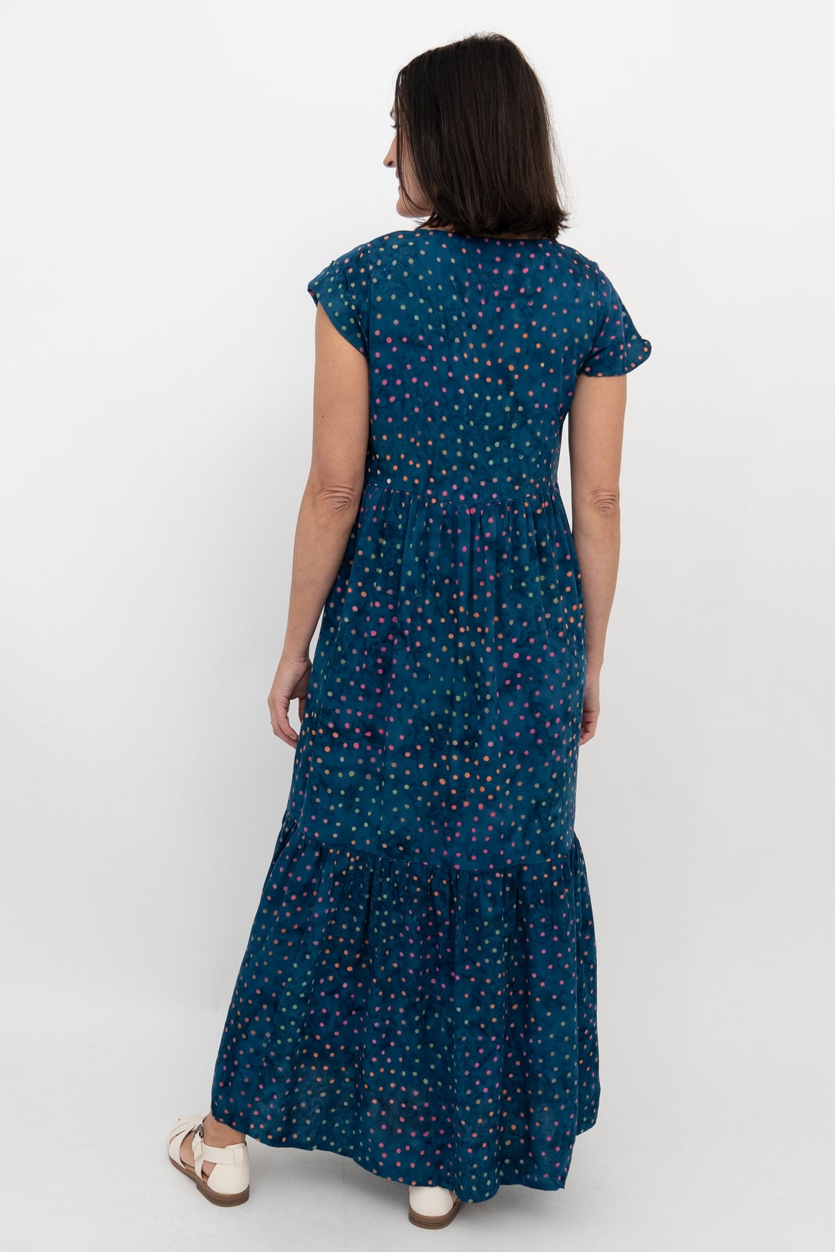 Sharpie Long Dress, Navy Polka