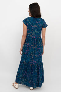 Sharpie Long Dress, Navy Polka