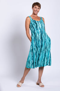 Shauna Dress, Teal Tie Dye, Linen Bamboo