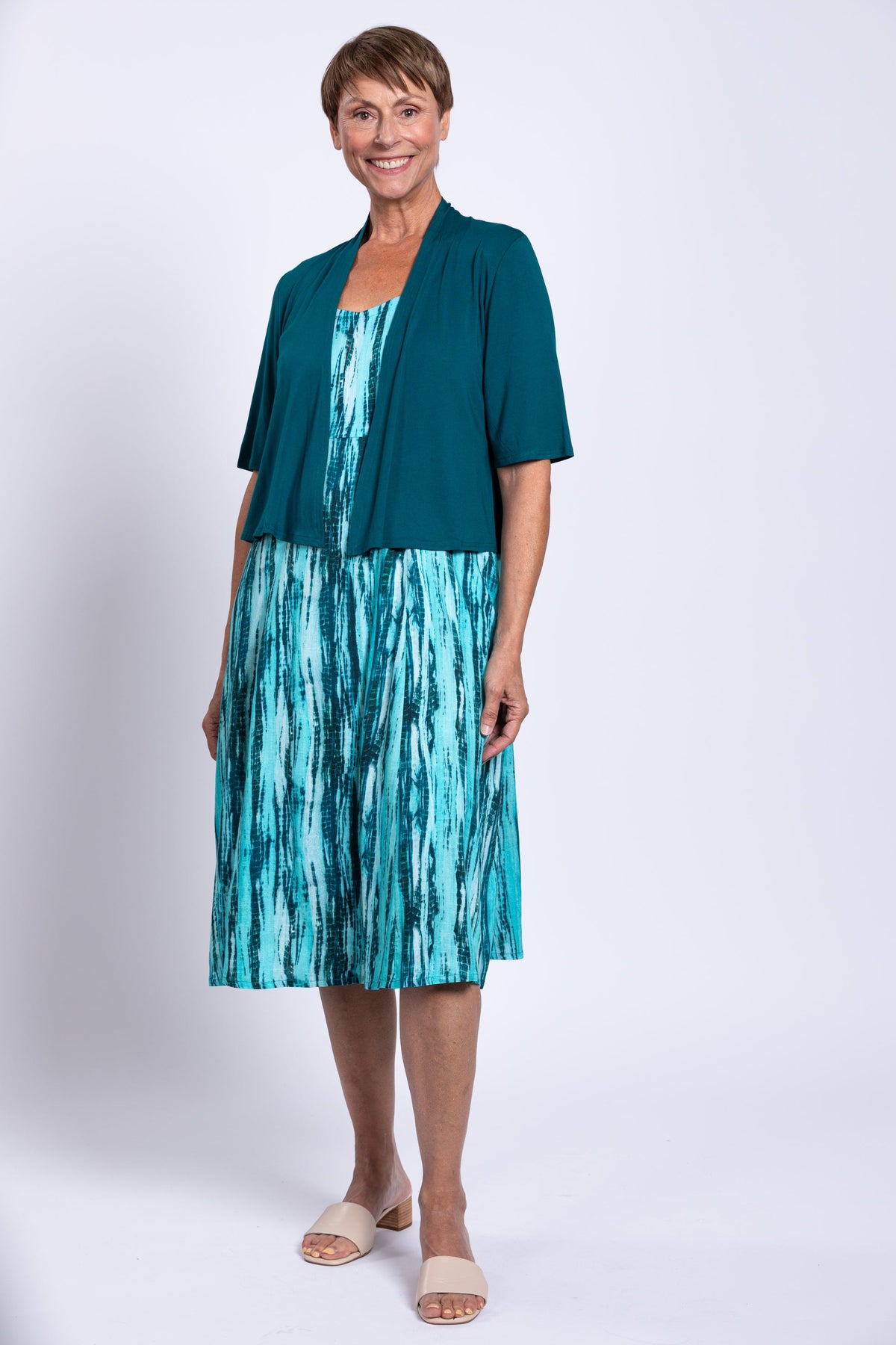 Shauna Dress, Teal Tie Dye, Linen Bamboo