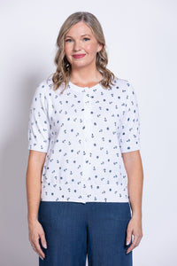 Shen Cardigan, White Anchor, Cotton