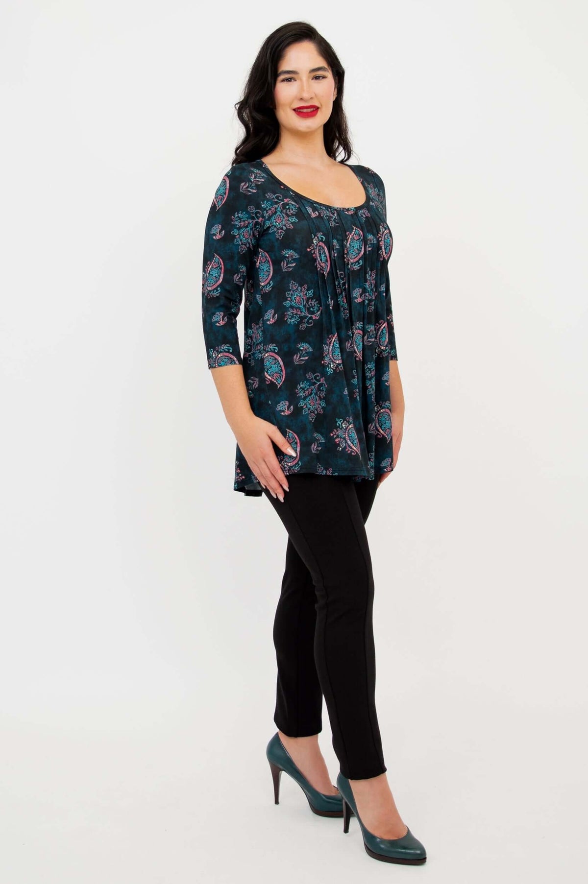 Side angled view of Peyton Top highlighting the wide neckline and relaxed fit
