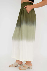 Side pocket detail of olive ombre wide-leg pants