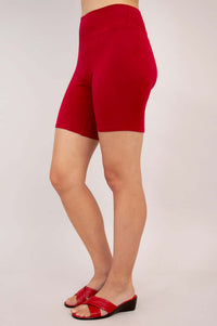 Side view of Hallie Bamboo Shorts in ruby on model