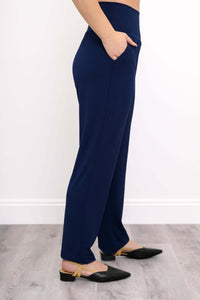 Side view of Clair Bamboo Pull-On Pants highlighting waist and pockets