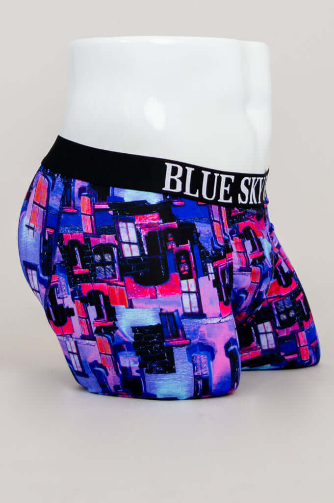 Side view of Middle Man Bamboo Boxer Briefs showing vibrant pattern and waistband