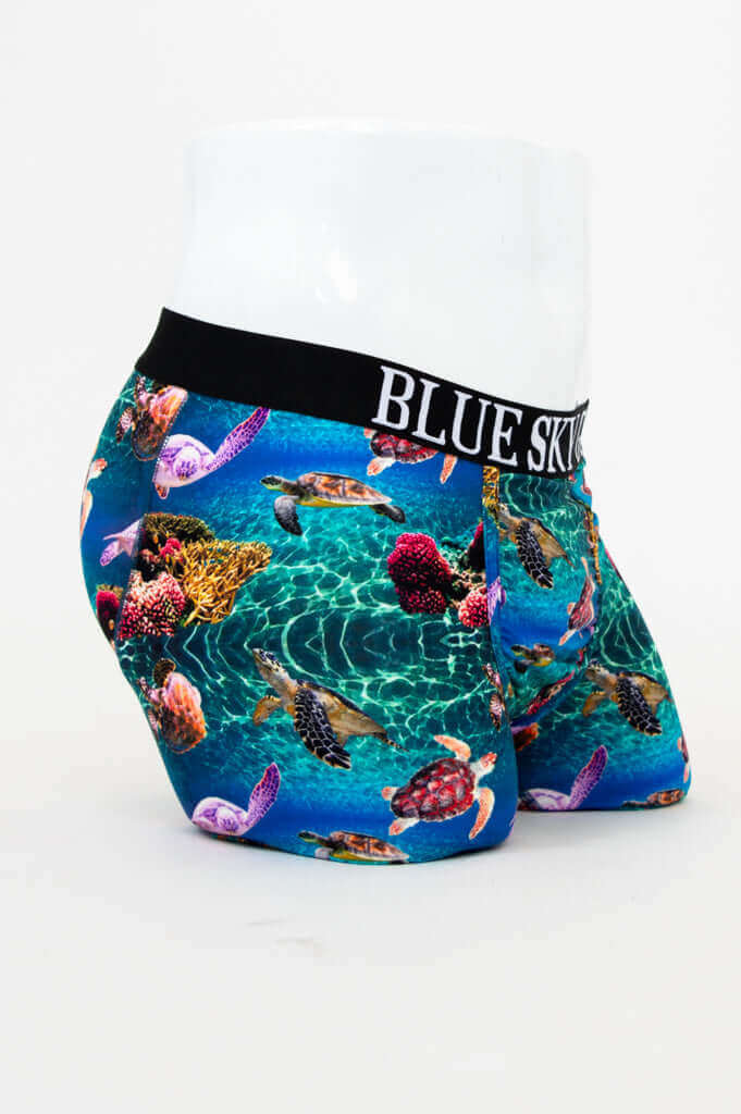 Side view of Middle Man Bamboo Underwear featuring sea turtle and ocean design
