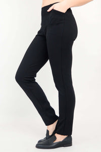 Side view of Nadia Tall Stretch Pant in black showing tailored fit