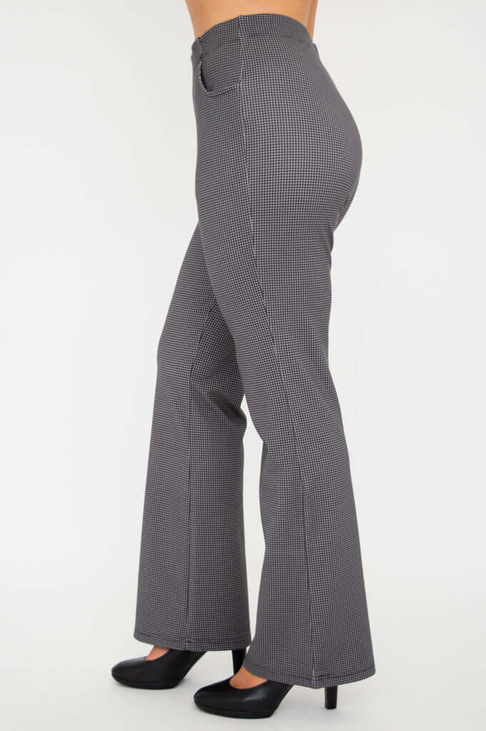 Side view of Sasha bootcut pants highlighting bootcut leg and fit