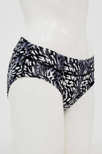 Side view of black and white patterned hipster bamboo underwear on mannequin