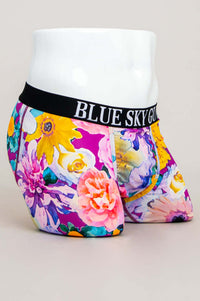 Side view of men's floral bamboo boxer briefs showcasing bold floral pattern and supportive pouch