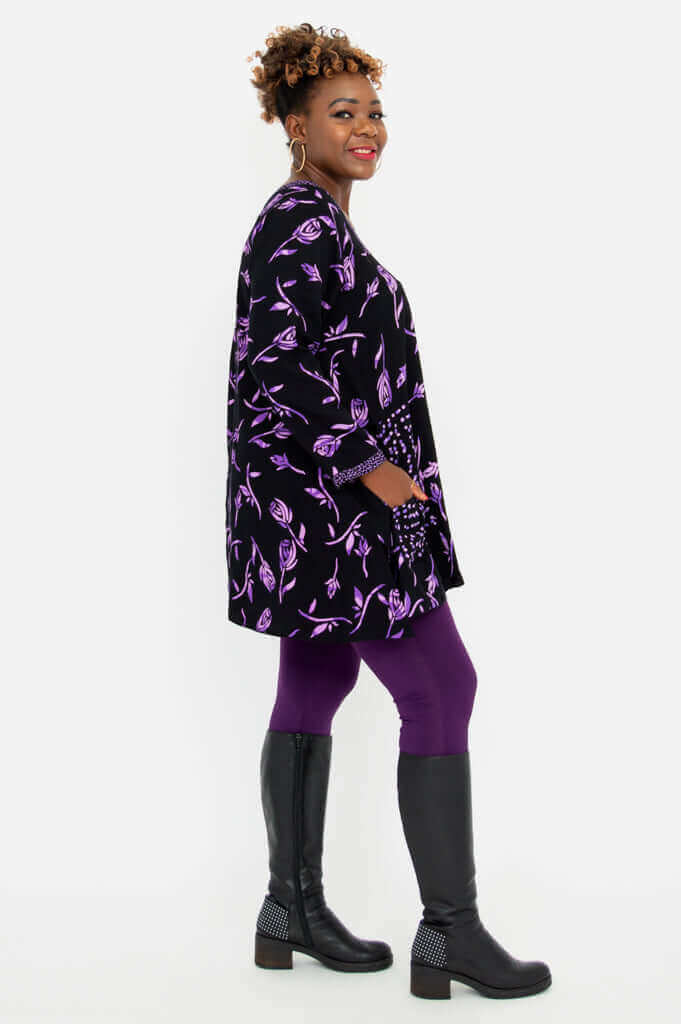 Side view of Maria Tunic showing flowy silhouette and patch pocket