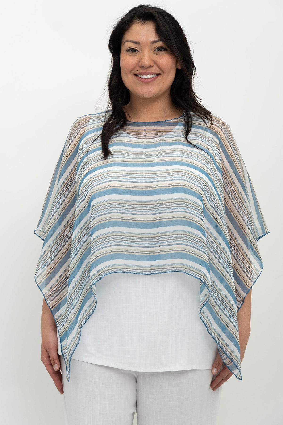 Silk Poncho, Sand Stripe