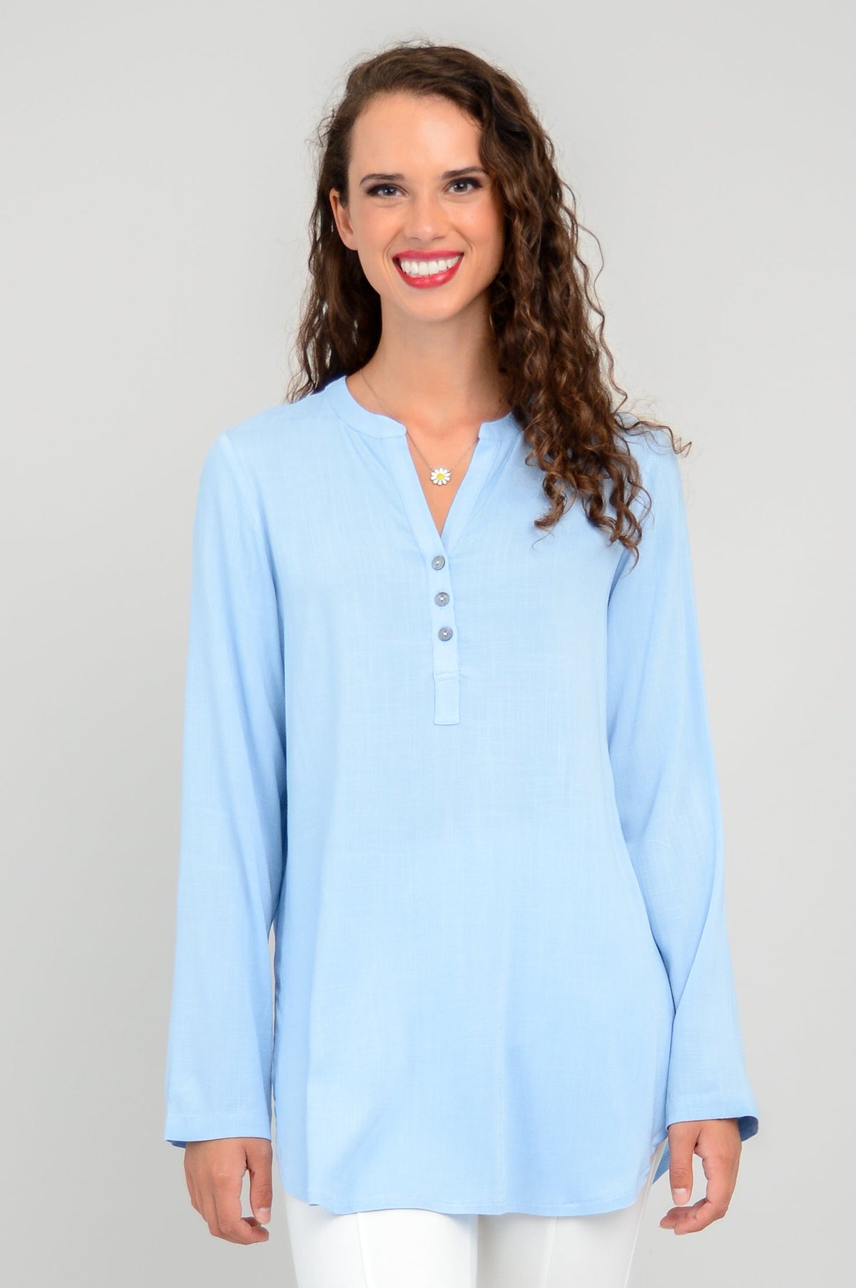 Tara Long Sleeve, Soft Blue, Linen Bamboo - Final Sale