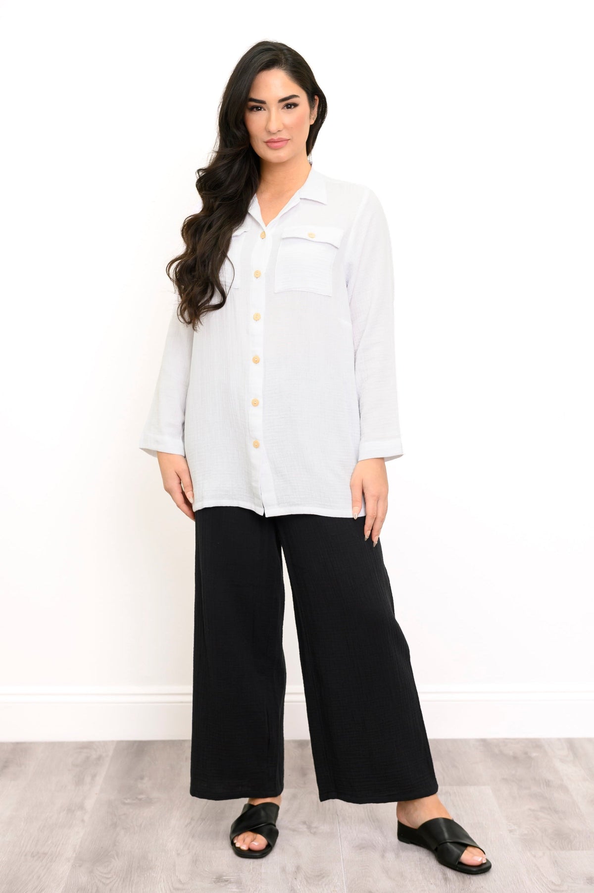 Temple Blouse, White, Cotton Gauze