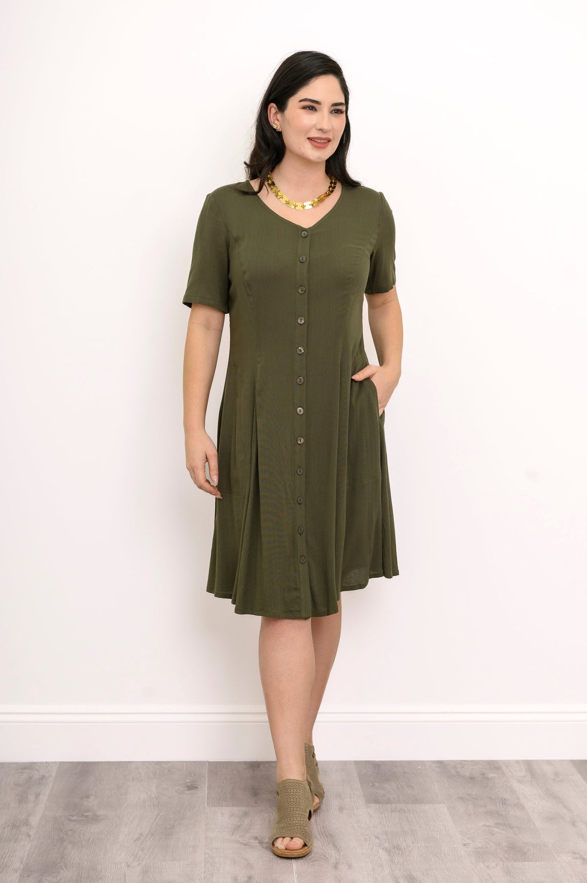 Teresa Dress, Khaki, Linen Bamboo
