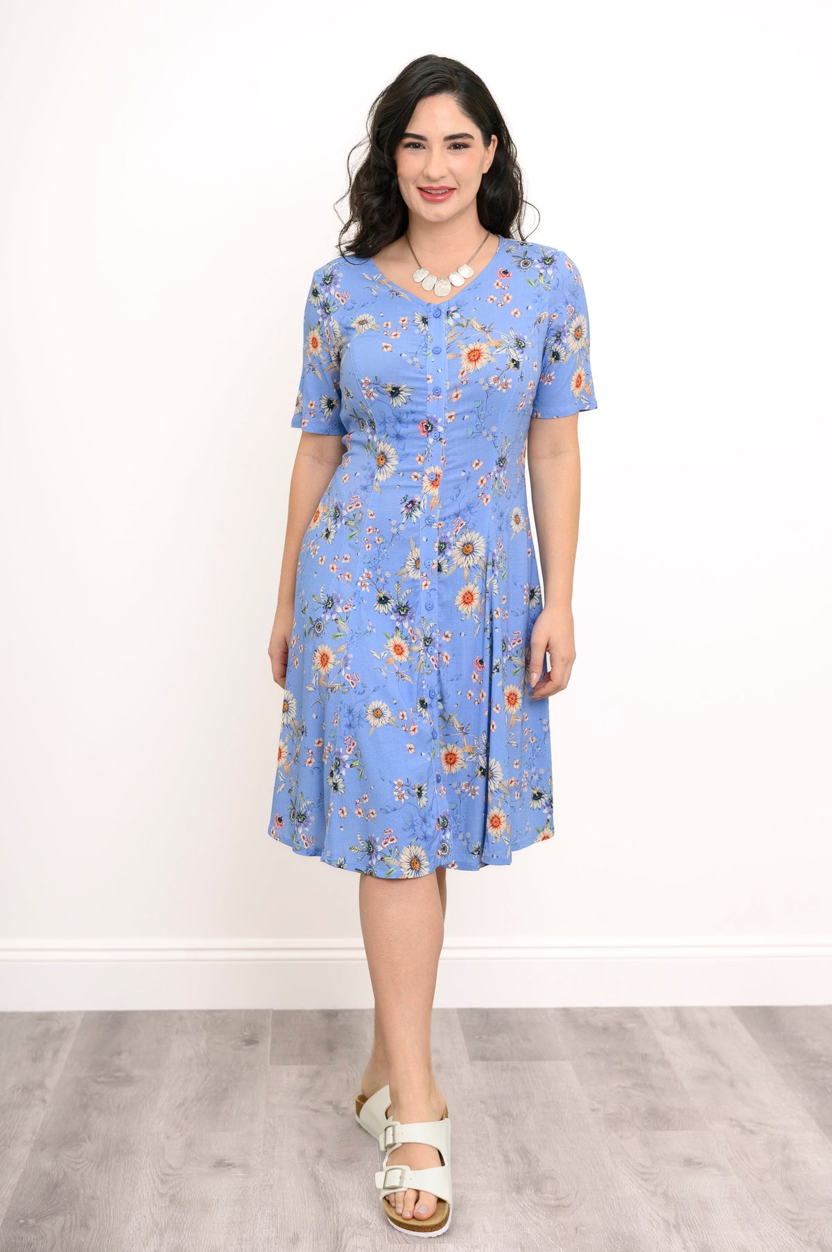 Teresa Dress, Peri Daisy, Linen Bamboo