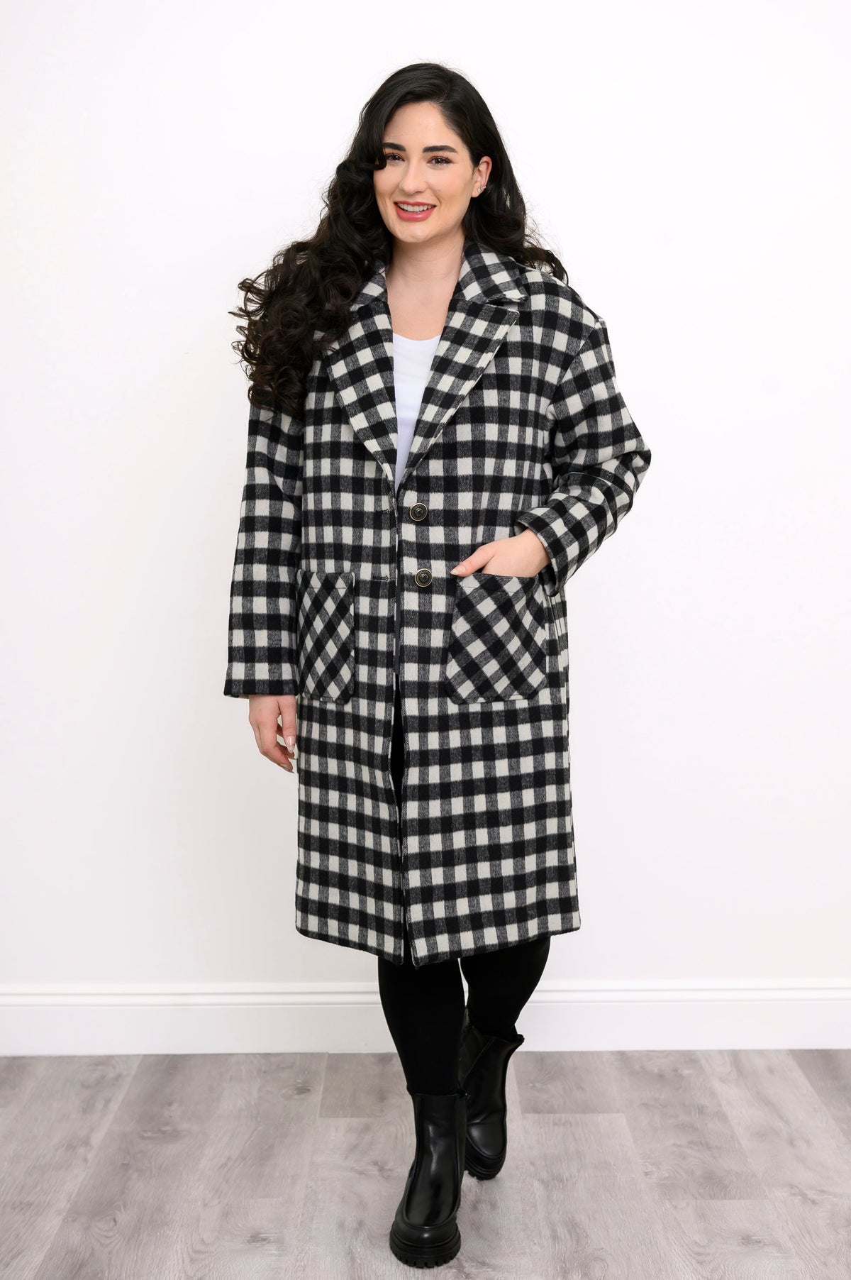Vanessa Coat, BW Check, Boiled Wool