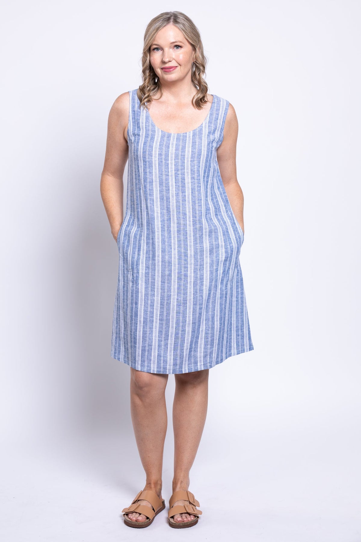 Velma Dress, Denim Stripe, Linen Viscose