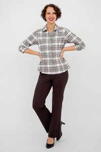 Alexis Top, Coffee Plaid , Cotton