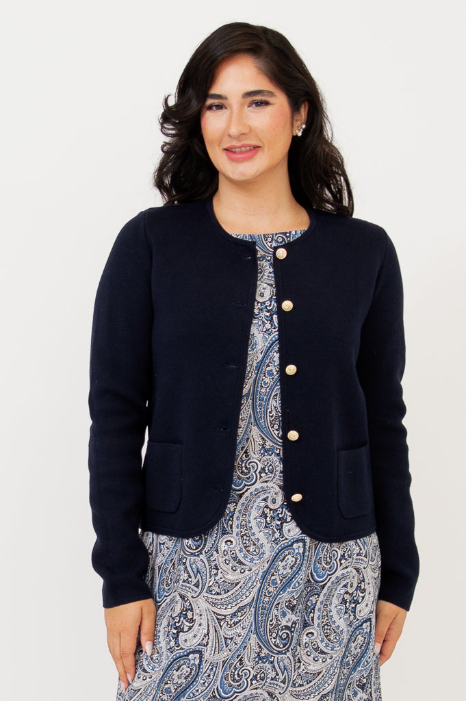 Amira Sweater, Navy, Cotton