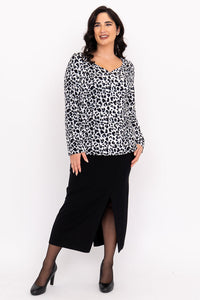 Annette L/S Top, BW Leopard, Bamboo