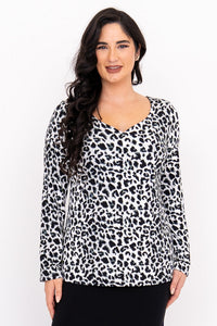 Annette L/S Top, BW Leopard, Bamboo
