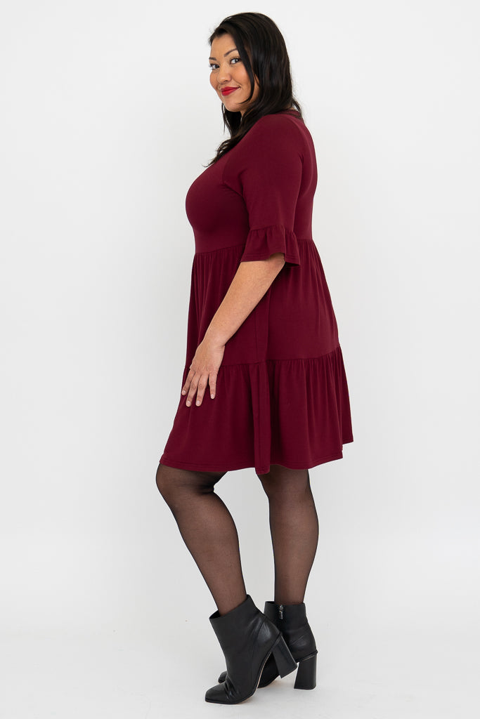 Bernadette Dress, Burgundy, Bamboo