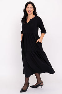 Bernadette Long Dress, Black, French Terry
