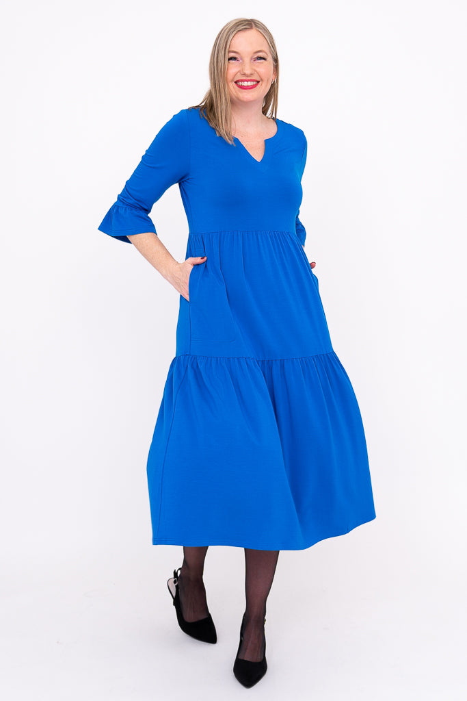 Bernadette Long Dress, Cobalt, French Terry