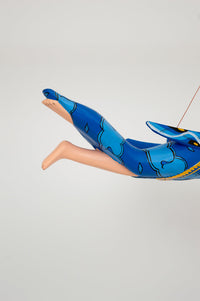 Blue Dewi Sri Goddess Flying Angle Hand Painted Sculpture