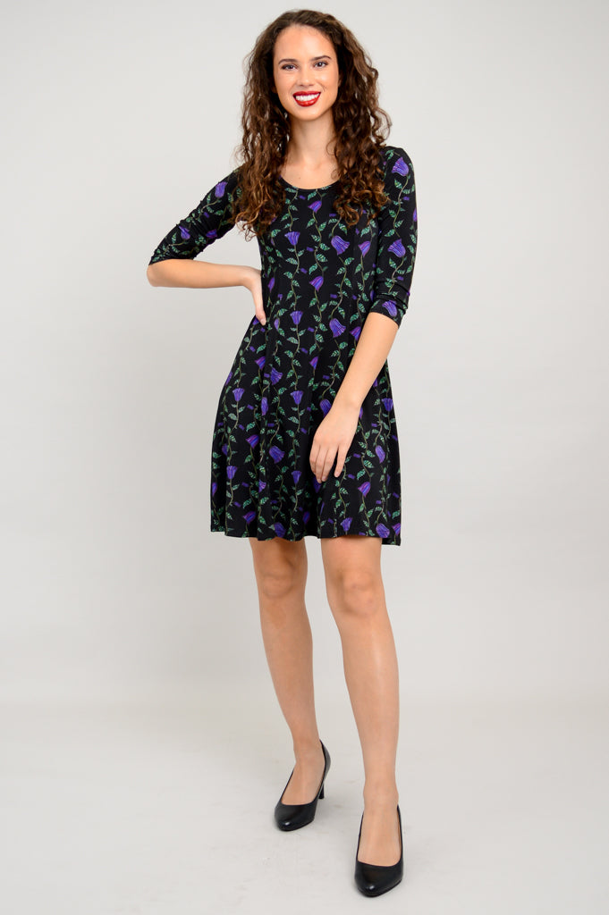 Callie 3/4 Slv Dress, Deco Flora, Bamboo - Final Sale