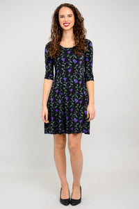 Callie 3/4 Slv Dress, Deco Flora, Bamboo - Final Sale