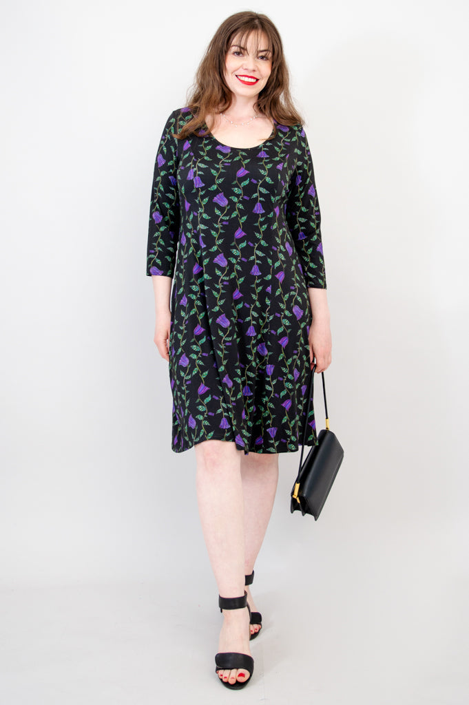 Callie 3/4 Slv Dress, Deco Flora, Bamboo - Final Sale