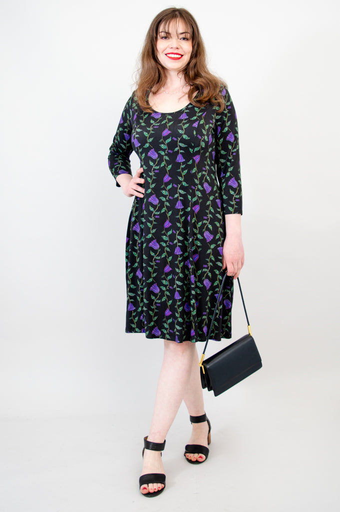 Callie 3/4 Slv Dress, Deco Flora, Bamboo - Final Sale