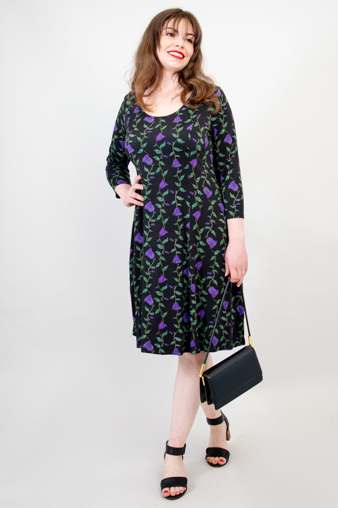 Callie 3/4 Slv Dress, Deco Flora, Bamboo - Final Sale