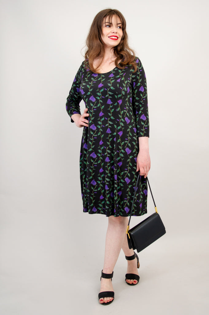 Callie 3/4 Slv Dress, Deco Flora, Bamboo - Final Sale