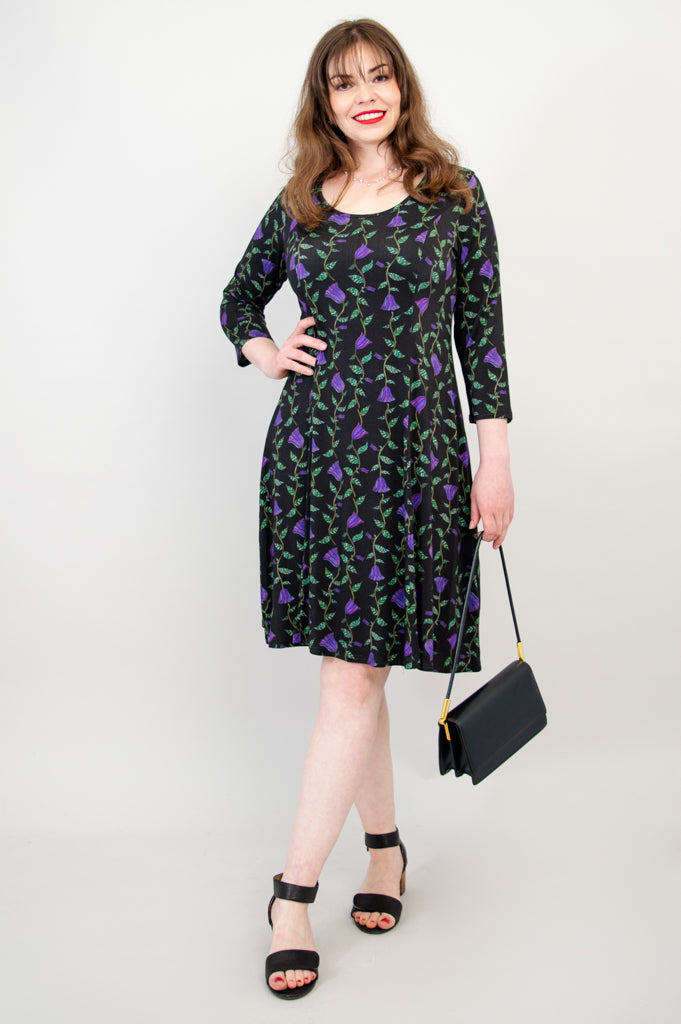 Callie 3/4 Slv Dress, Deco Flora, Bamboo - Final Sale