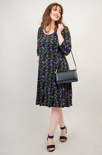 Callie 3/4 Slv Dress, Deco Flora, Bamboo - Final Sale