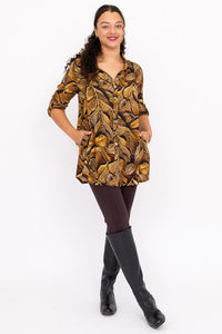 Celine Blouse, Chocolate Autumn, Linen Bamboo