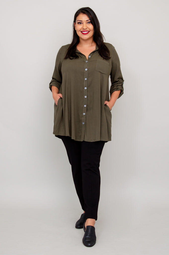 Celine Blouse, Khaki, Linen Bamboo