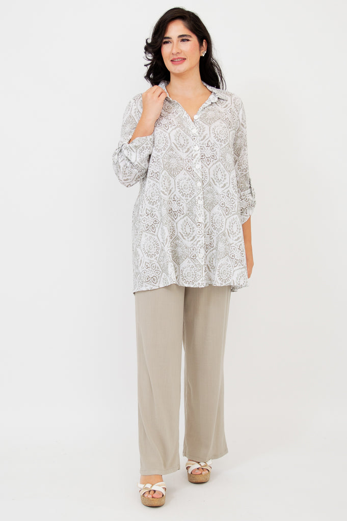 Celine Blouse, Mosaic, Linen Bamboo