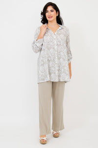 Celine Blouse, Mosaic, Linen Bamboo
