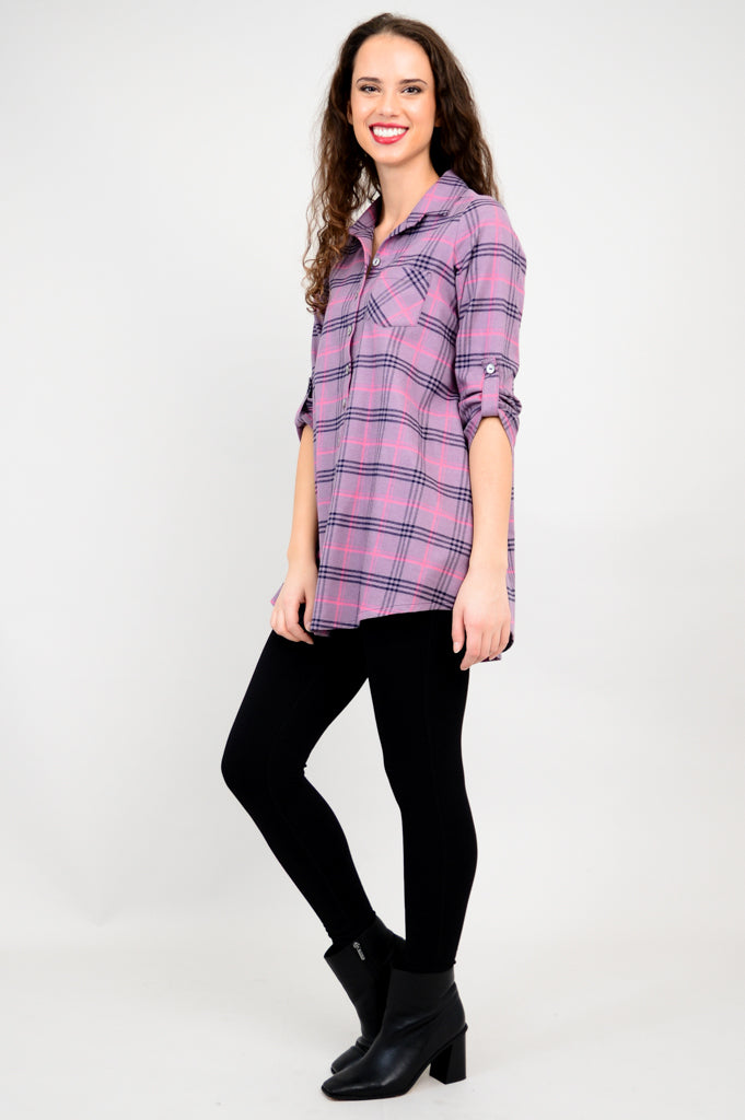 Celine Tunic, Plum Plaid, Cotton Flannel