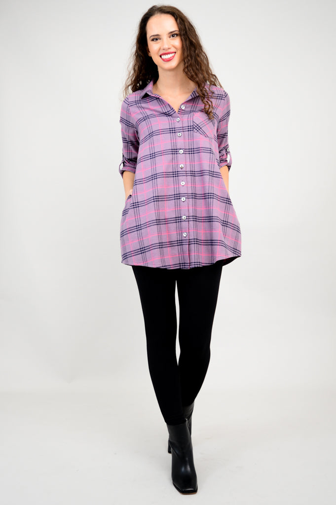 Celine Tunic, Plum Plaid, Cotton Flannel