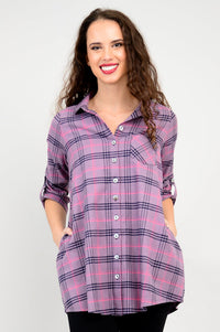 Celine Tunic, Plum Plaid, Cotton Flannel