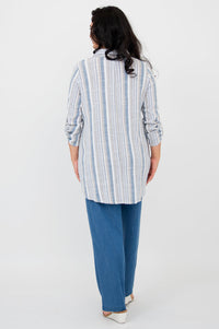 Celine Blouse, Sand Stripe, Linen Bamboo